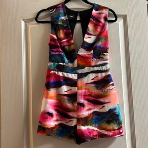 BEBE colorful romper with keyhole back size 2